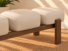 Load image into Gallery viewer, Image 4 of 4: Scout 3-Seater Walnut Bench in Almond Ivory vegan leather with rounded seats and solid wood frame
