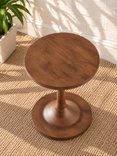 Load image into Gallery viewer, Soren warm chestnut solid mango wood side table with round top and tapered pedestal base
