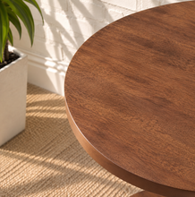 Load image into Gallery viewer, Soren warm chestnut solid mango wood side table with round top and tapered pedestal base
