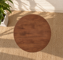 Load image into Gallery viewer, Soren warm chestnut solid mango wood side table with round top and tapered pedestal base
