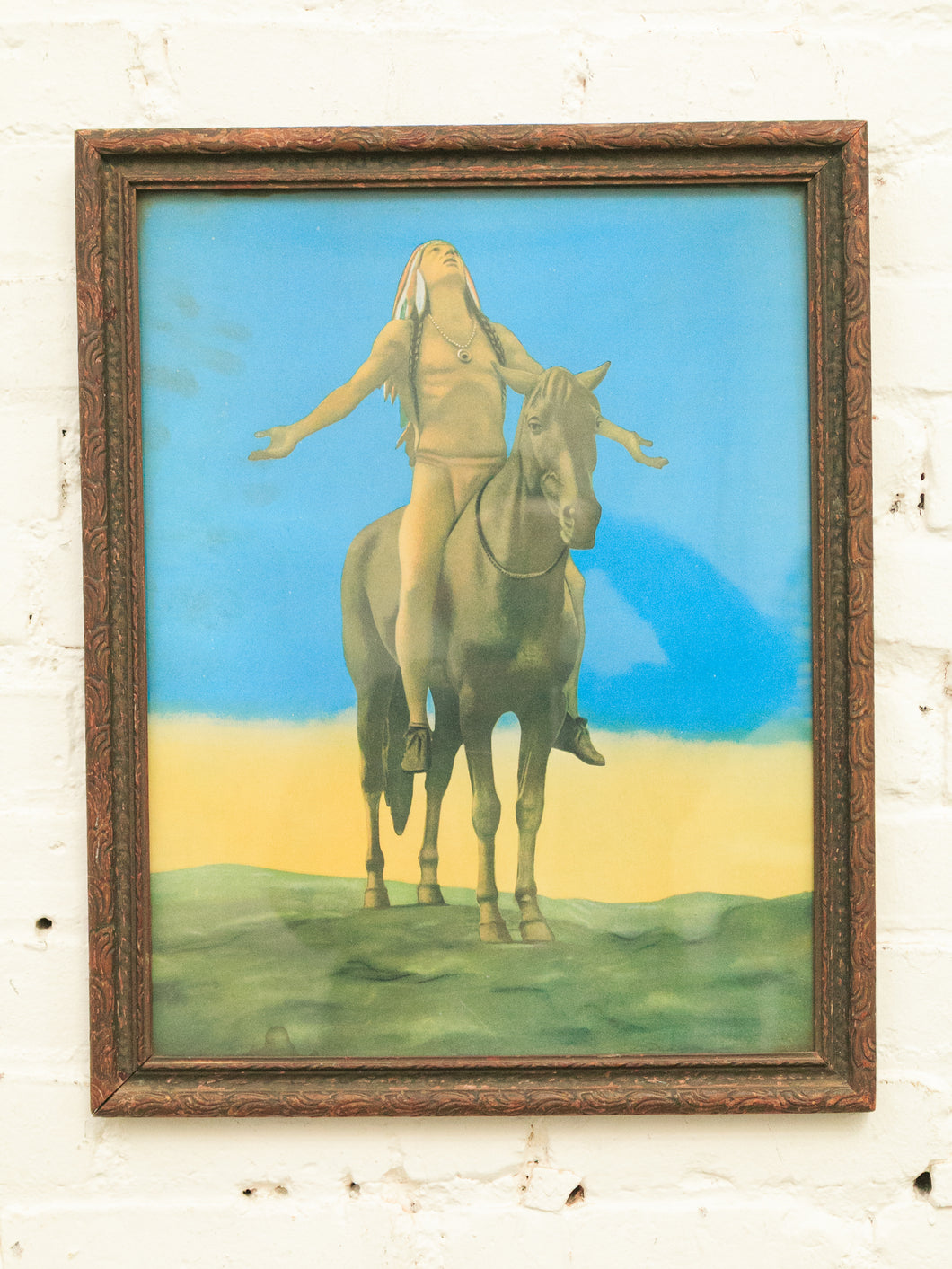 1930's Native American on Black Horse Appeal to the Great Spirit