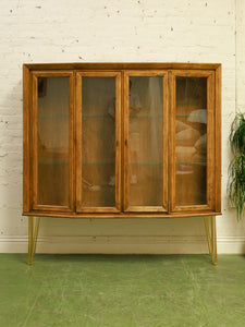 Vintage Glass Hutch Display Cabinet on Hairpin Legs