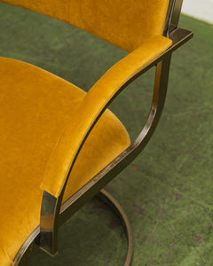 Gold Mustard Velvet Vintage Brass Chair Set