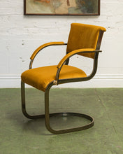 Load image into Gallery viewer, Gold Mustard Velvet Vintage Brass Chair Set
