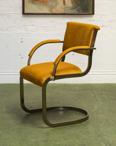 Gold Mustard Velvet Vintage Brass Chair Set
