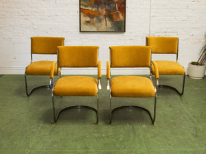 Gold Mustard Velvet Vintage Brass Chair Set