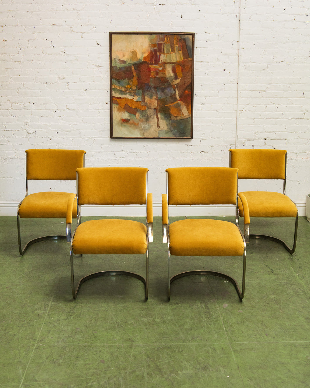 Gold Mustard Velvet Vintage Brass Chair Set