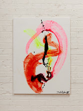 Load image into Gallery viewer, Flamingo Loop Abstract Expressionist Painting in Pink Coral Black and Neon Yellow by Julio De La Concha
