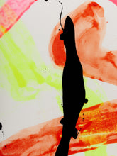 Load image into Gallery viewer, Flamingo Loop Abstract Expressionist Painting in Pink Coral Black and Neon Yellow by Julio De La Concha
