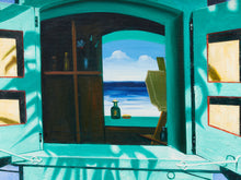 Load image into Gallery viewer, Turquoise Facade Architectural Painting in Blue and Teal
