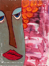 Load image into Gallery viewer, Rouge Gaze Figurative Portrait Painting in Pink Gray and Red by Julio De La Concha
