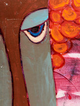 Load image into Gallery viewer, Rouge Gaze Figurative Portrait Painting in Pink Gray and Red by Julio De La Concha

