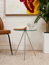 Load image into Gallery viewer, Tripod Round Glass Side Table with Chrome Base
