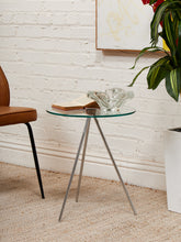 Load image into Gallery viewer, Tripod Round Glass Side Table with Chrome Base
