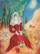 Load image into Gallery viewer, Moonlit Reverie Figurative Surrealist Painting with Woman in Crimson
