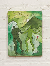 Load image into Gallery viewer, Green Reverie Figurative Folk Style Painting with Dancing Figures
