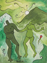 Load image into Gallery viewer, Green Reverie Figurative Folk Style Painting with Dancing Figures
