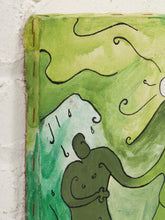 Load image into Gallery viewer, Green Reverie Figurative Folk Style Painting with Dancing Figures
