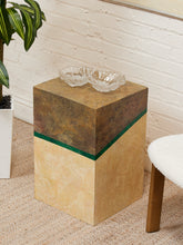 Load image into Gallery viewer, Malachite Block Faux Finish Pedestal Side Table

