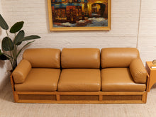 Load image into Gallery viewer, Early 1980’s Italian Sofa with Caning Detail and New Leather Upholstery
