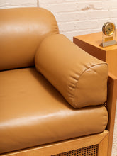 Load image into Gallery viewer, Early 1980’s Italian Sofa with Caning Detail and New Leather Upholstery
