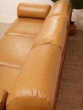 Load image into Gallery viewer, Early 1980’s Italian Sofa with Caning Detail and New Leather Upholstery
