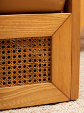 Load image into Gallery viewer, Early 1980’s Italian Sofa with Caning Detail and New Leather Upholstery
