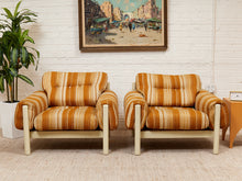 Load image into Gallery viewer, Vintage 70’s Italian Lounge Chair with Original Striped Chenille and White Wooden Frame
