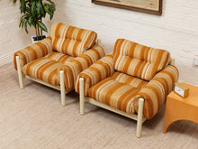 Load image into Gallery viewer, Vintage 70’s Italian Lounge Chair with Original Striped Chenille and White Wooden Frame
