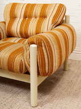 Load image into Gallery viewer, Vintage 70’s Italian Lounge Chair with Original Striped Chenille and White Wooden Frame
