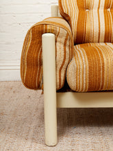 Load image into Gallery viewer, Vintage 70’s Italian Lounge Chair with Original Striped Chenille and White Wooden Frame
