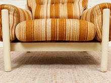 Load image into Gallery viewer, Vintage 70’s Italian Lounge Chair with Original Striped Chenille and White Wooden Frame
