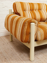 Load image into Gallery viewer, Vintage 70’s Italian Lounge Chair with Original Striped Chenille and White Wooden Frame
