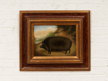 Load image into Gallery viewer, Black Pig in Landscape Framed Folk Art Painting with Rustic Countryside Scene
