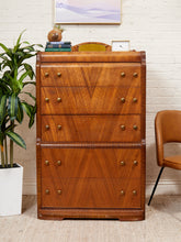 Load image into Gallery viewer, Art Deco Waterfall Highboy Dresser
