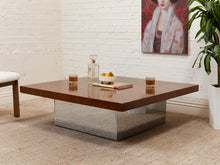 Load image into Gallery viewer, Walnut Burlwood 1970’s Chrome Base Table
