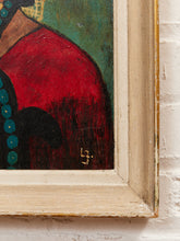 Load image into Gallery viewer, Veiled Muse Framed Figurative Portrait Painting with Red and Teal Accents
