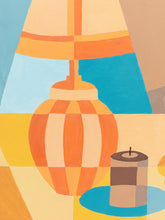 Load image into Gallery viewer, Mod Century Lamp Still Life Framed Geometric Interior litho in Warm Tones
