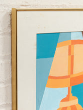 Load image into Gallery viewer, Mod Century Lamp Still Life Framed Geometric Interior litho in Warm Tones
