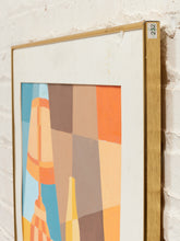 Load image into Gallery viewer, Mod Century Lamp Still Life Framed Geometric Interior litho in Warm Tones
