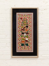 Load image into Gallery viewer, Garden Tapestry Framed Folk Art Textile with Animals and Floral Motif

