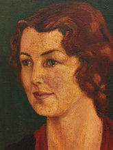 Load image into Gallery viewer, Portrait in Burgundy Framed Vintage Female Portrait Painting with Green Background
