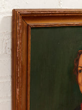 Load image into Gallery viewer, Portrait in Burgundy Framed Vintage Female Portrait Painting with Green Background
