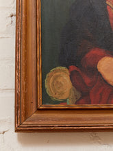 Load image into Gallery viewer, Portrait in Burgundy Framed Vintage Female Portrait Painting with Green Background
