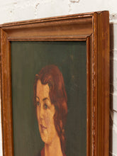 Load image into Gallery viewer, Portrait in Burgundy Framed Vintage Female Portrait Painting with Green Background

