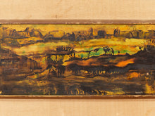 Load image into Gallery viewer, Golden Marsh Framed Abstract Landscape Painting in Ochre Green and Black As found
