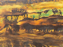Load image into Gallery viewer, Golden Marsh Framed Abstract Landscape Painting in Ochre Green and Black As found
