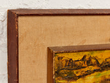 Load image into Gallery viewer, Golden Marsh Framed Abstract Landscape Painting in Ochre Green and Black As found
