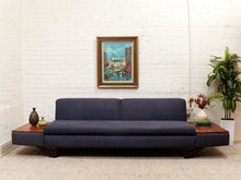 Load image into Gallery viewer, Blue Low Profile Sectional with Wood Panels
