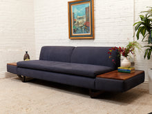 Load image into Gallery viewer, Blue Low Profile Sectional with Wood Panels
